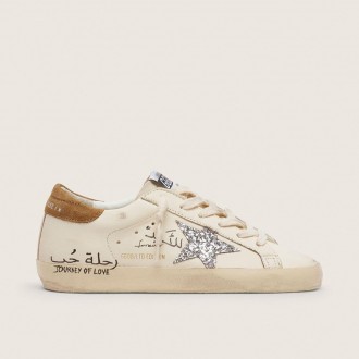 Golden Goose Super-Star In Nappa With Silver Glitter Star And All-Over Lettering