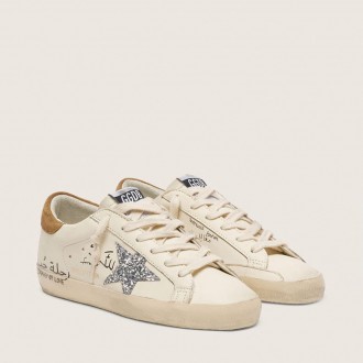 Golden Goose Super-Star In Nappa With Silver Glitter Star And All-Over Lettering