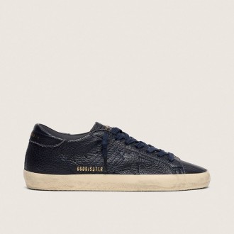 Golden Goose Super-Star In Navy-Blue Leather With Tone-On-Tone Leather Star