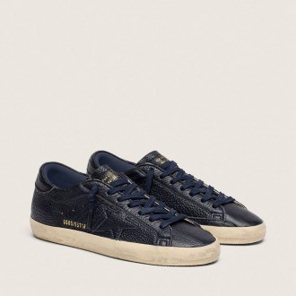 Golden Goose Super-Star In Navy-Blue Leather With Tone-On-Tone Leather Star
