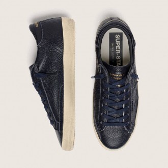 Golden Goose Super-Star In Navy-Blue Leather With Tone-On-Tone Leather Star