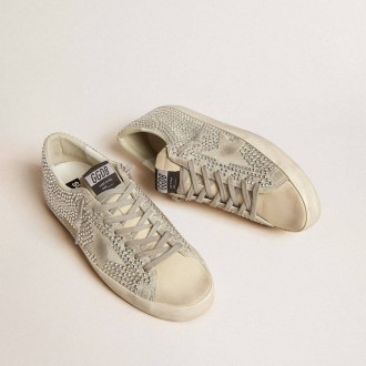 Golden Goose Super-Star In Nubuck With Swarovski Crystals And Ice-Gray Suede Star Golden Goose Super-Star In Nubuck With Swarovski Crystals And Ice-Gray Suede Star