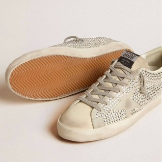 Golden Goose Super-Star In Nubuck With Swarovski Crystals And Ice-Gray Suede Star Golden Goose Super-Star In Nubuck With Swarovski Crystals And Ice-Gray Suede Star