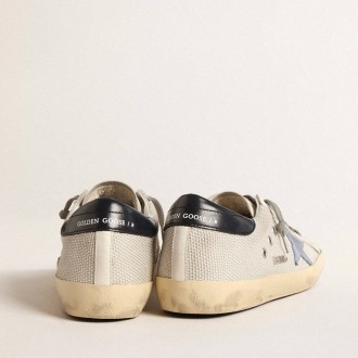 Golden Goose Super-Star In Pale Silver Mesh With Light Blue Suede Star