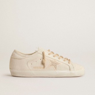 Golden Goose Super-Star In Pearl-Colored Canvas With A Tone-On-Tone Mesh Effect Star