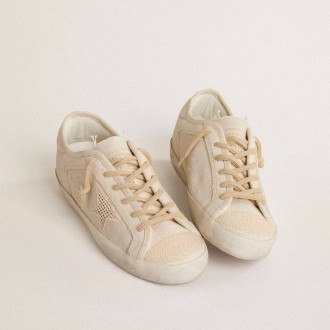 Golden Goose Super-Star In Pearl-Colored Canvas With A Tone-On-Tone Mesh Effect Star