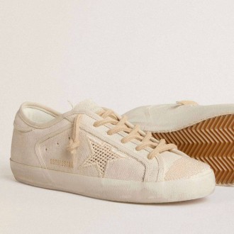 Golden Goose Super-Star In Pearl-Colored Canvas With A Tone-On-Tone Mesh Effect Star