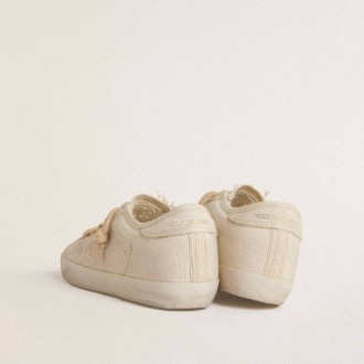 Golden Goose Super-Star In Pearl-Colored Canvas With A Tone-On-Tone Mesh Effect Star