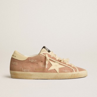 Golden Goose Super-Star In Powder-Pink Suede With Cream Leather Star