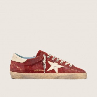 Golden Goose Super-Star In Red Suede With Cream Leather Star