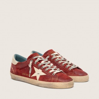 Golden Goose Super-Star In Red Suede With Cream Leather Star