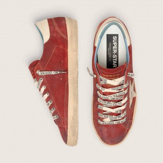 Golden Goose Super-Star In Red Suede With Cream Leather Star