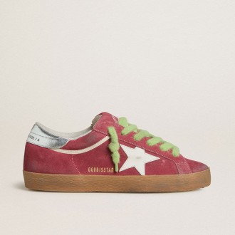Golden Goose Super-Star In Red Suede With White Leather Star And Silver Leather Heel Tab