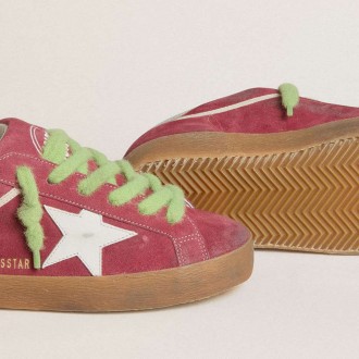 Golden Goose Super-Star In Red Suede With White Leather Star And Silver Leather Heel Tab Golden Goose Super-Star In Red Suede With White Leather Star And Silver Leather Heel Tab