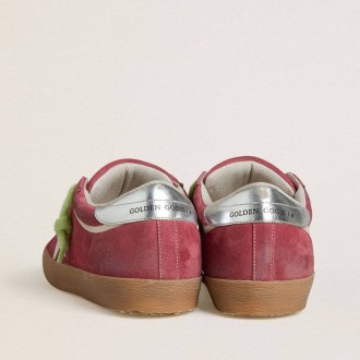 Golden Goose Super-Star In Red Suede With White Leather Star And Silver Leather Heel Tab Golden Goose Super-Star In Red Suede With White Leather Star And Silver Leather Heel Tab