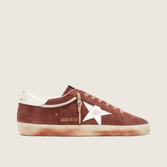 Golden Goose Super-Star In Rust Suede With Metallic Platinum Leather Star