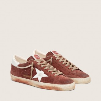 Golden Goose Super-Star In Rust Suede With Metallic Platinum Leather Star Golden Goose Super-Star In Rust Suede With Metallic Platinum Leather Star