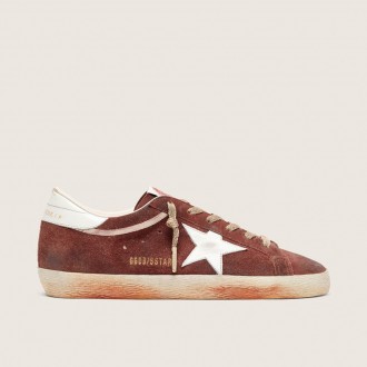 Golden Goose Super-Star In Rust Suede With Metallic Platinum Leather Star