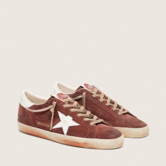 Golden Goose Super-Star In Rust Suede With Metallic Platinum Leather Star Golden Goose Super-Star In Rust Suede With Metallic Platinum Leather Star