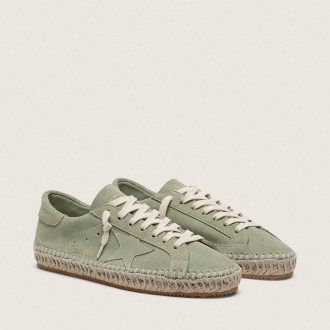 Golden Goose Super-Star In Sage-Green Suede With Tone-On-Tone Suede Star And Jute-Effect Foxing Golden Goose Super-Star In Sage-Green Suede With Tone-On-Tone Suede Star And Jute-Effect Foxing