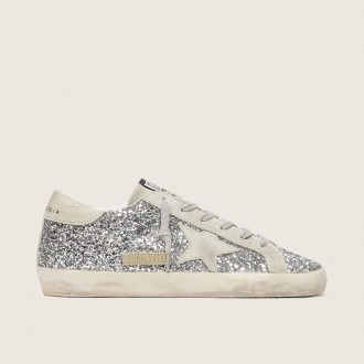 Golden Goose Super-Star In Silver Glitter With Ice-Gray Suede Star