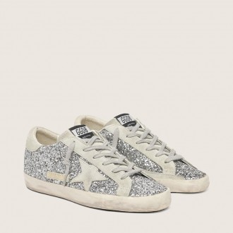 Golden Goose Super-Star In Silver Glitter With Ice-Gray Suede Star Golden Goose Super-Star In Silver Glitter With Ice-Gray Suede Star