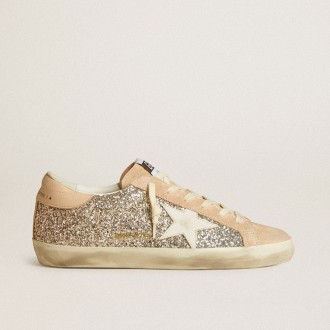 Golden Goose Super-Star In Silver Glitter With Leather Star And Heel Tab
