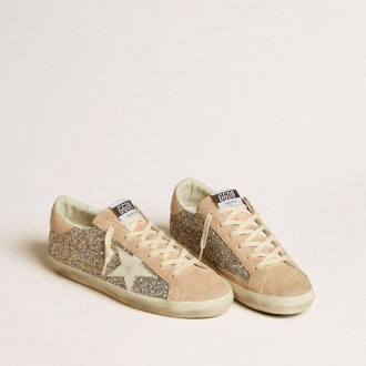 Golden Goose Super-Star In Silver Glitter With Leather Star And Heel Tab Golden Goose Super-Star In Silver Glitter With Leather Star And Heel Tab