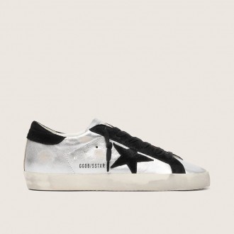 Golden Goose Super-Star In Silver Leather With Contrasting Inserts