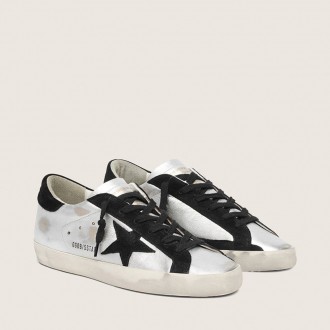 Golden Goose Super-Star In Silver Leather With Contrasting Inserts