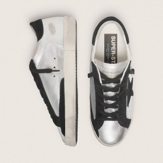 Golden Goose Super-Star In Silver Leather With Contrasting Inserts