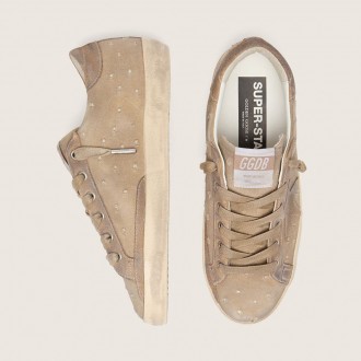 Golden Goose Super-Star In Tobacco Canvas With Suede Star And Crystal Inserts