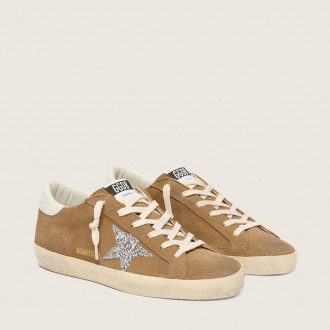 Golden Goose Super-Star In Tobacco Suede With Silver Glitter Star Golden Goose Super-Star In Tobacco Suede With Silver Glitter Star