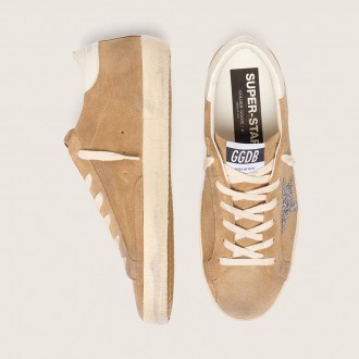 Golden Goose Super-Star In Tobacco Suede With Silver Glitter Star Golden Goose Super-Star In Tobacco Suede With Silver Glitter Star