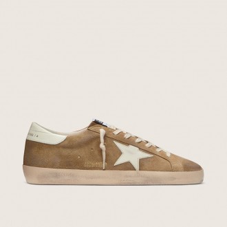 Golden Goose Super-Star In Tobacco Suede With White Leather Star