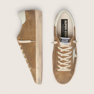 Golden Goose Super-Star In Tobacco Suede With White Leather Star Golden Goose Super-Star In Tobacco Suede With White Leather Star