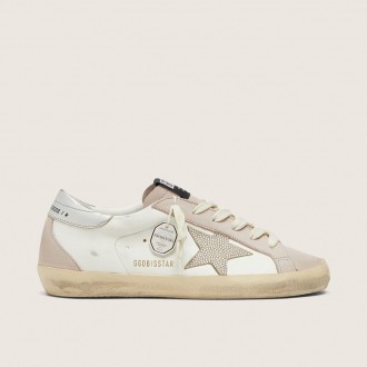 Golden Goose Super-Star In White And Powder-Pink Leather With Silver Swarovski Crystal Star