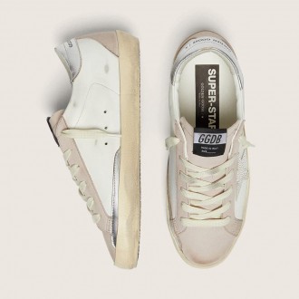 Golden Goose Super-Star In White And Powder-Pink Leather With Silver Swarovski Crystal Star