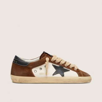 Golden Goose Super-Star In White Leather And Brown Suede With Black Leather Star