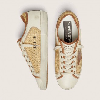 Golden Goose Super-Star In White Leather And Raffia With Brick-Red Star And Inserts Golden Goose Super-Star In White Leather And Raffia With Brick-Red Star And Inserts