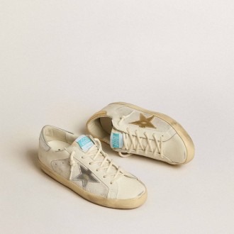 Golden Goose Super-Star In White Leather And Suede With Silver And Gold Leather Star