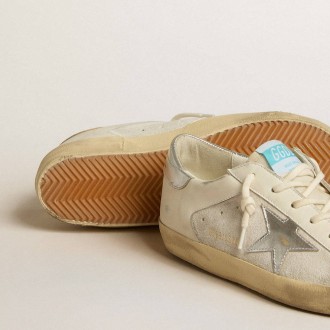 Golden Goose Super-Star In White Leather And Suede With Silver And Gold Leather Star