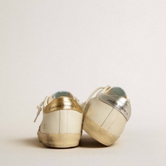 Golden Goose Super-Star In White Leather And Suede With Silver And Gold Leather Star