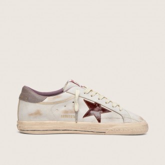 Golden Goose Super-Star In White Leather With Burgundy Laminated Leather Star