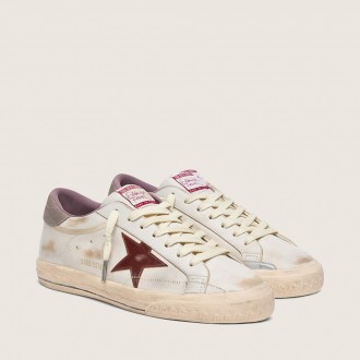 Golden Goose Super-Star In White Leather With Burgundy Laminated Leather Star