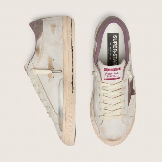 Golden Goose Super-Star In White Leather With Burgundy Laminated Leather Star