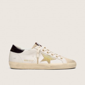Golden Goose Super-Star In White Leather With Gold Swarovski Star