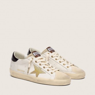 Golden Goose Super-Star In White Leather With Gold Swarovski Star