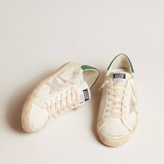 Golden Goose Super-Star In White Leather With Ice-Gray Suede Star And Green Leather Heel Tab Golden Goose Super-Star In White Leather With Ice-Gray Suede Star And Green Leather Heel Tab