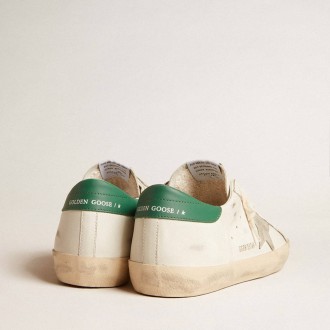 Golden Goose Super-Star In White Leather With Ice-Gray Suede Star And Green Leather Heel Tab Golden Goose Super-Star In White Leather With Ice-Gray Suede Star And Green Leather Heel Tab